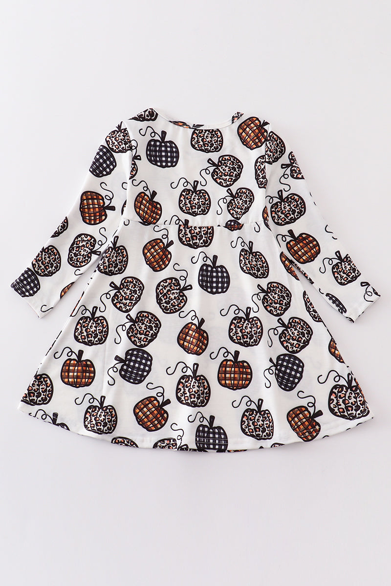 Leopard pumpkin print girl dress