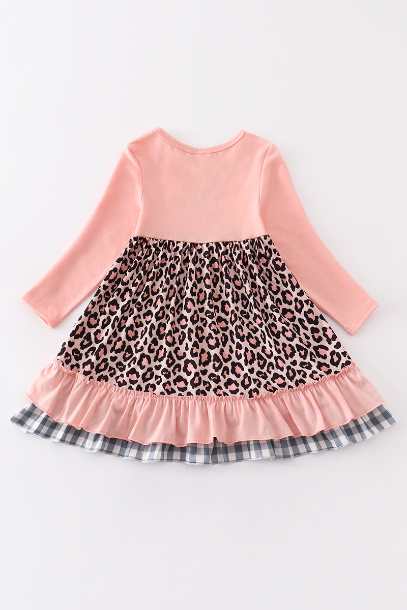 Pink leopard turkey applique girl dress