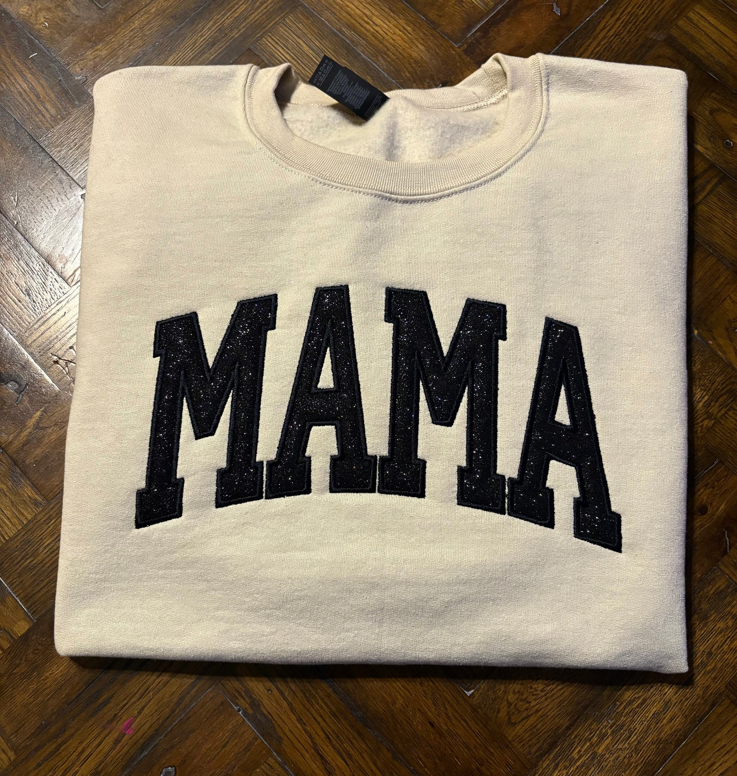 Mama embroidered black glitter vinyl sweatshirt