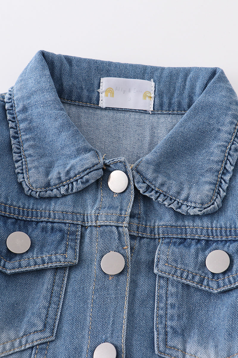 Light blue distressed ruffle girl denim jacket