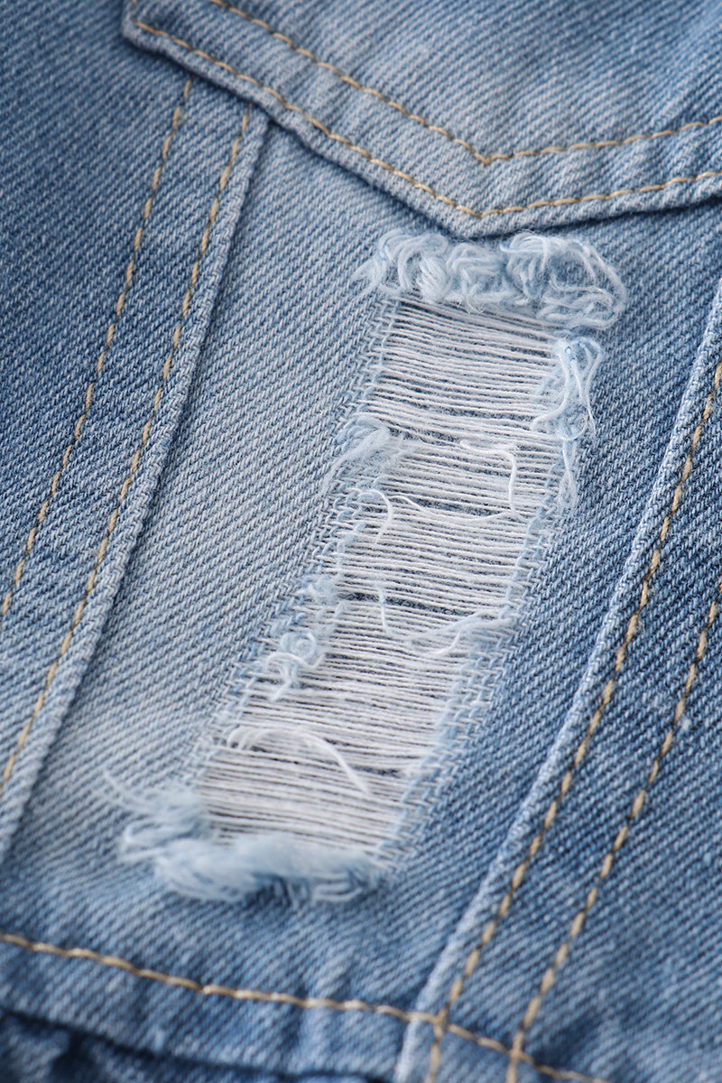 Light blue distressed ruffle girl denim jacket