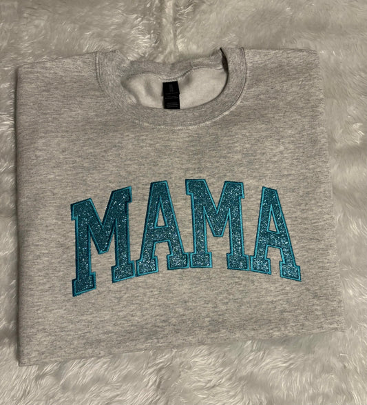 Mama glitter vinyl embroidered sweatshirt (Ash Grey)