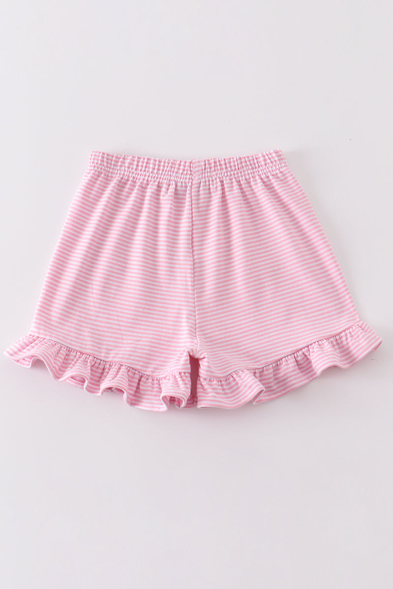 Premium Pink & white stripe basic ruffle shorts