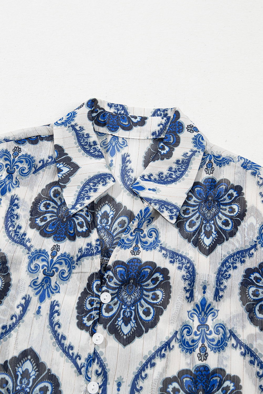 Blue Tribal Pattern Buttoned Front Loose Shirt