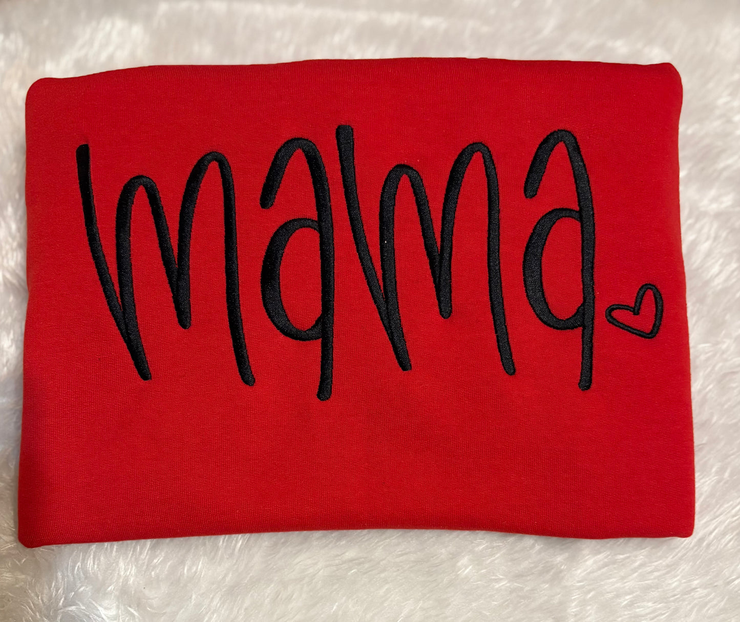 Black,Red & White Mama Embroidered Crew Neck Sweatshirts