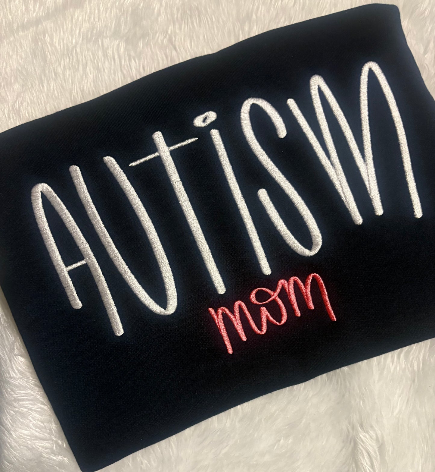 Navy Autism Mom Embroidered Sweatshirt