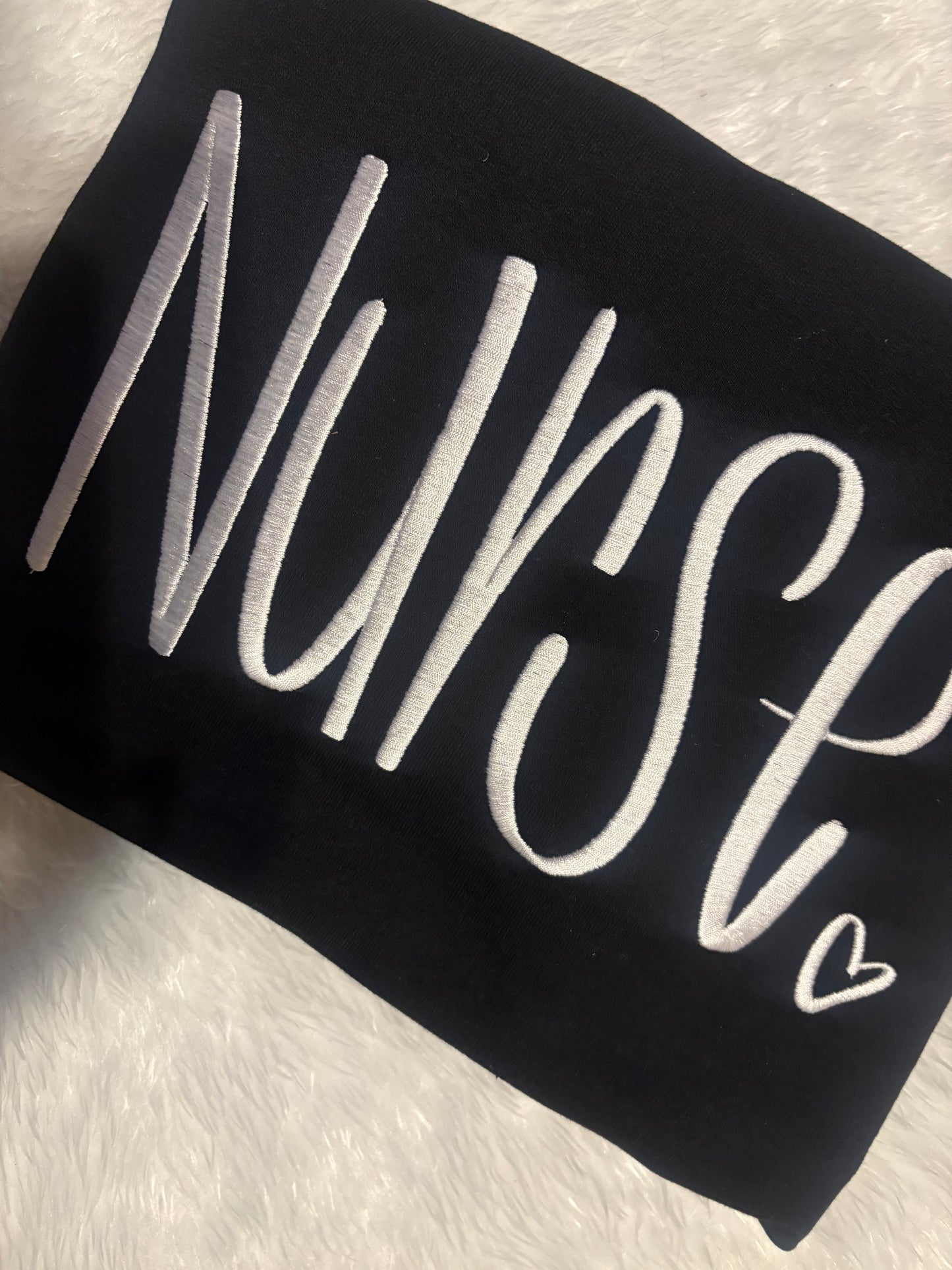 Black & White Nurse embroidered Adult Crew Neck Sweatshirt.