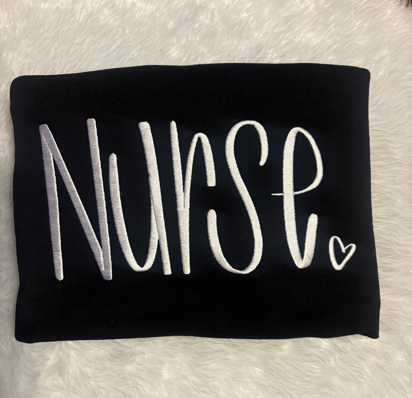 Black & White Nurse embroidered Adult Crew Neck Sweatshirt.