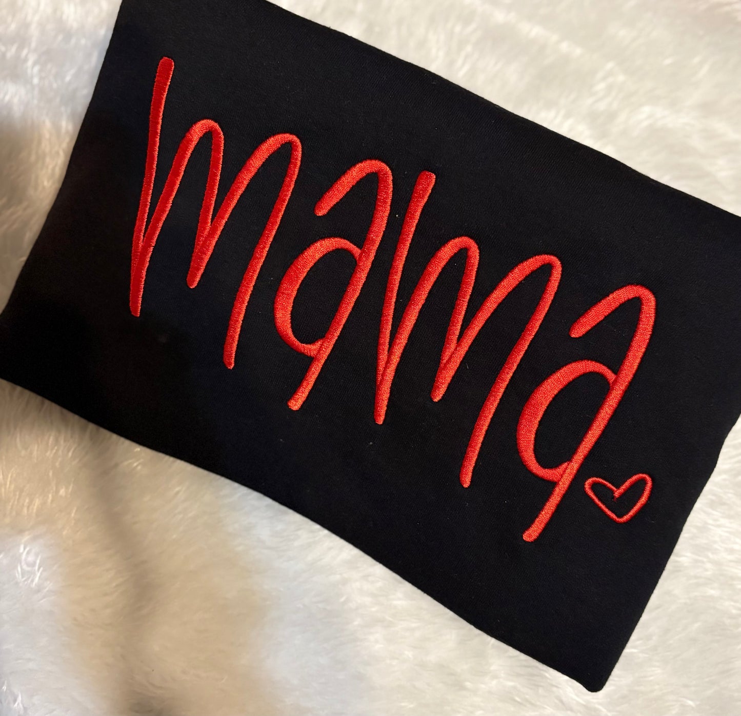 Black,Red & White Mama Embroidered Crew Neck Sweatshirts