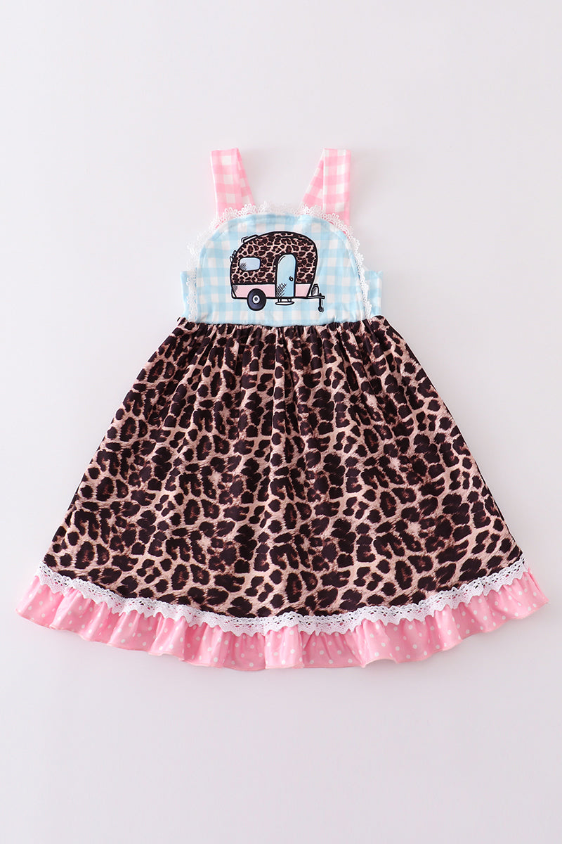 Blue plaid leopard camper dress