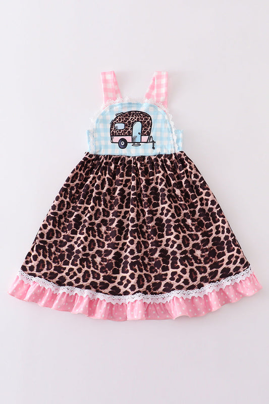 Blue plaid leopard camper dress