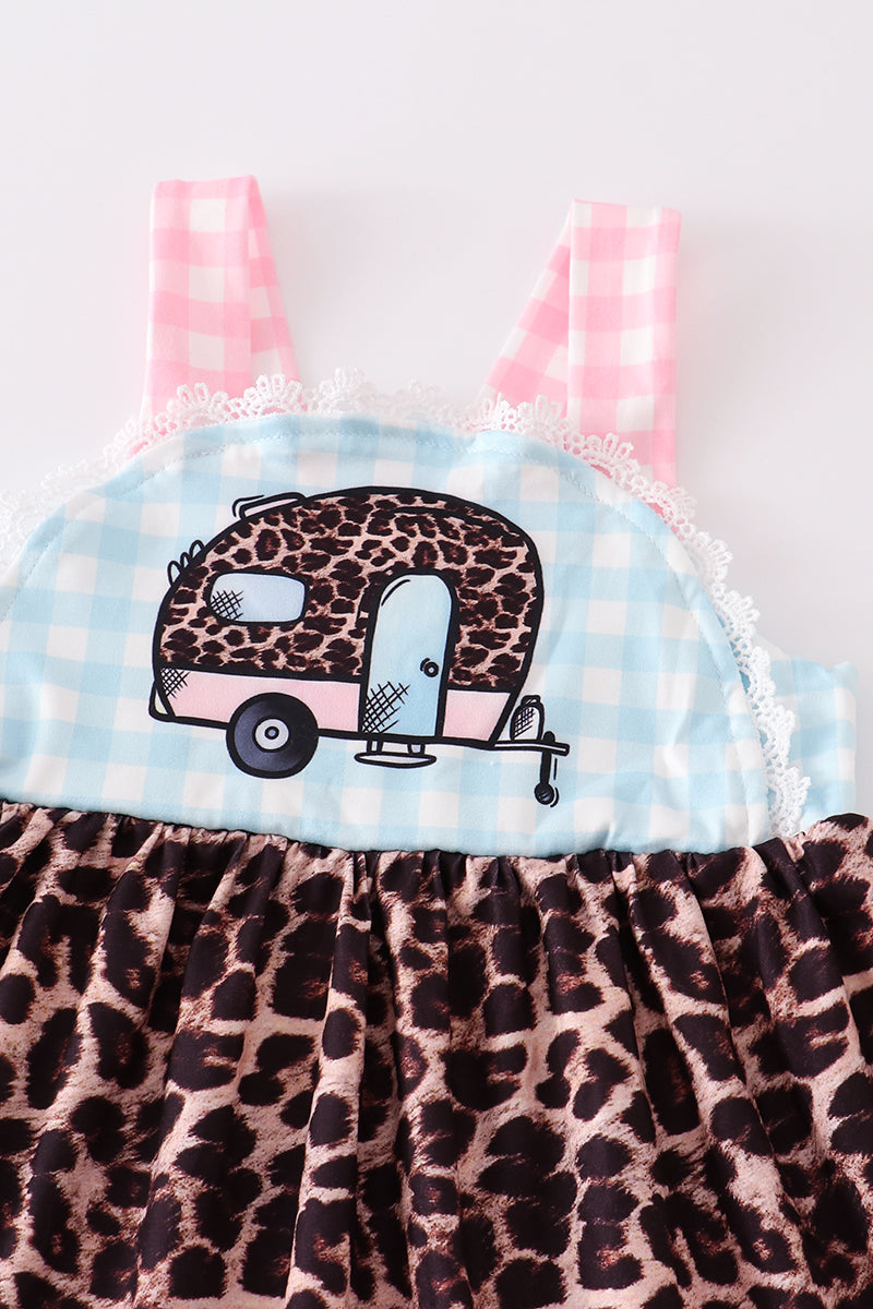 Blue plaid leopard camper dress