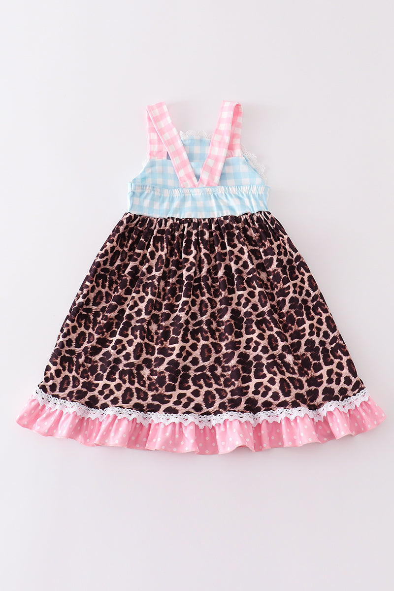 Blue plaid leopard camper dress