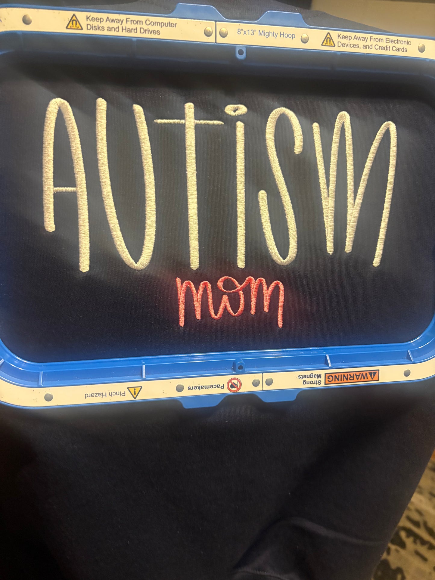 Navy Autism Mom Embroidered Sweatshirt