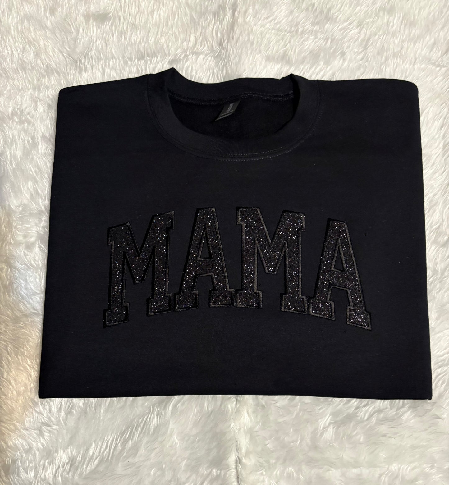 Black glitter vinyl Mama embroidered Sweatshirt