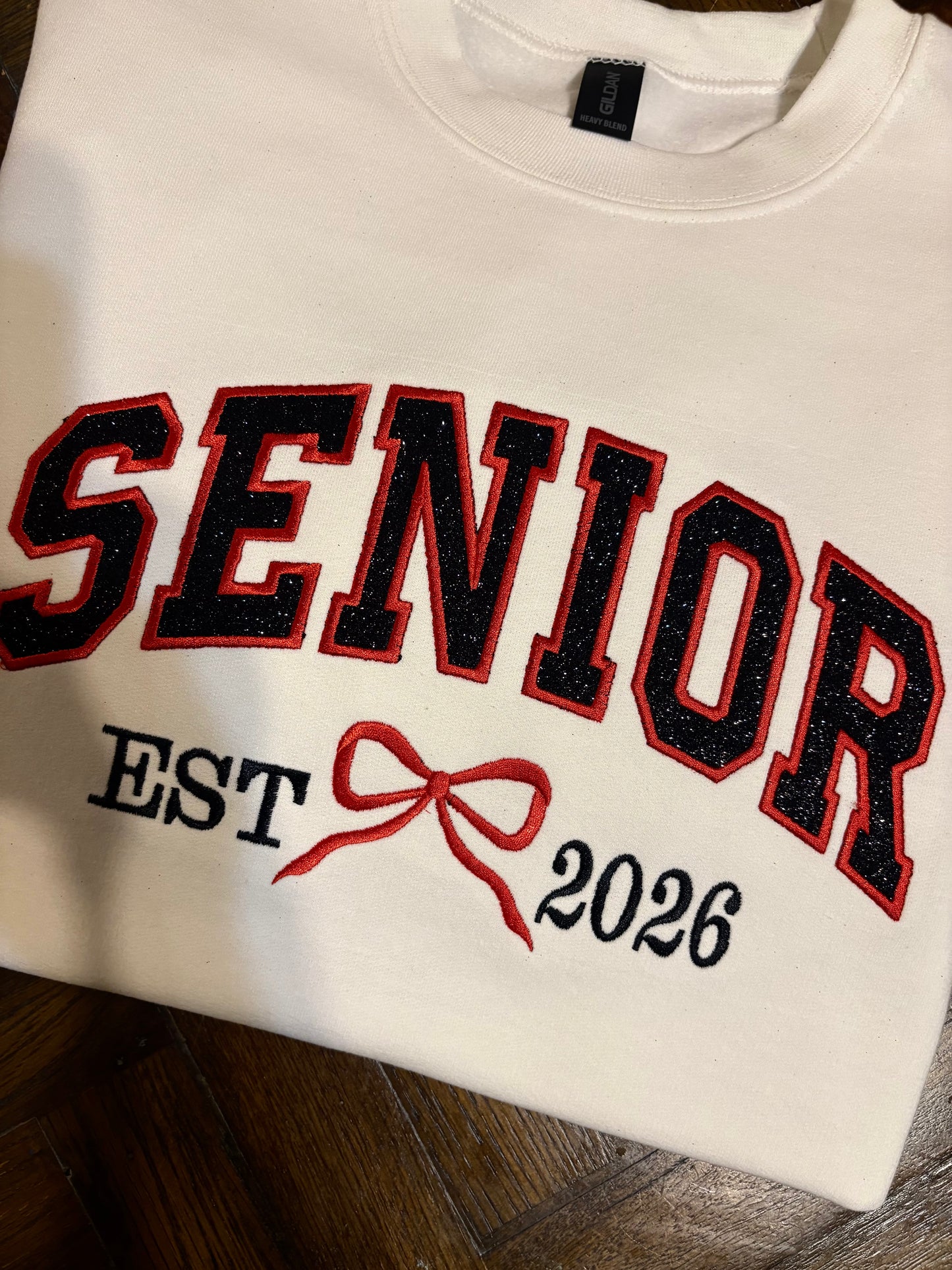 Senior Embroidered Glitter Vinyl White Sweatshirt