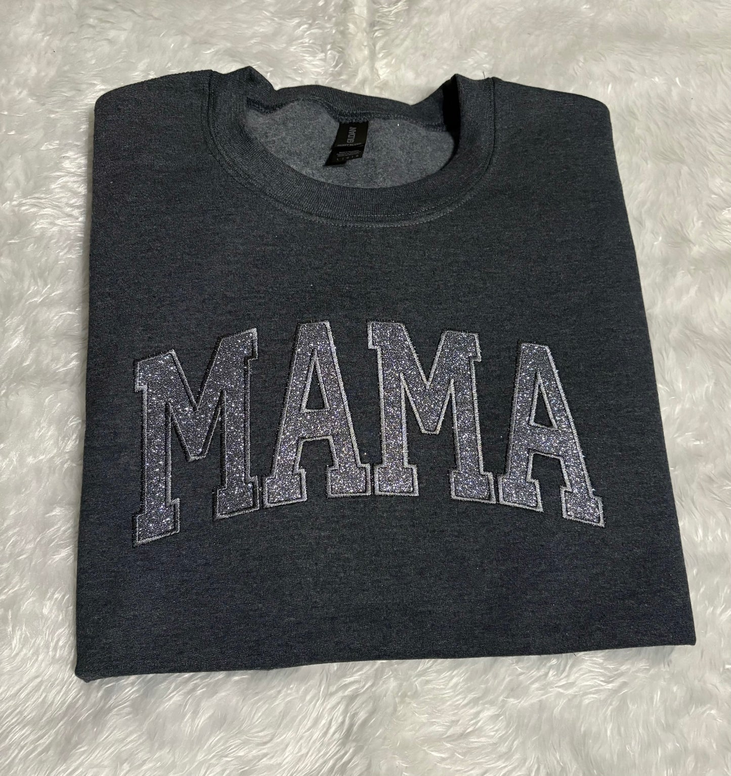 Glitter Vinyl Embroidered Mama Sweatshirt