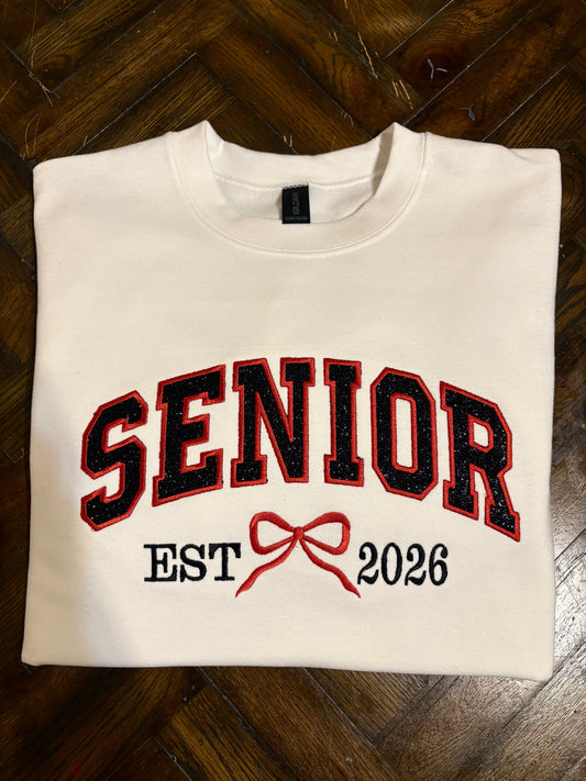 Senior Embroidered Glitter Vinyl White Sweatshirt