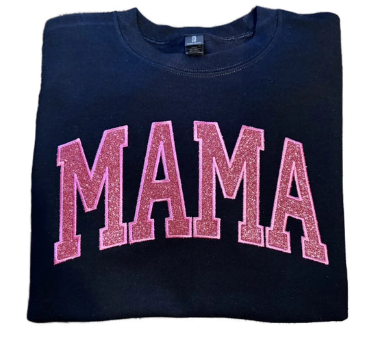 Black and glitter pink embroidered Mama sweatshirt