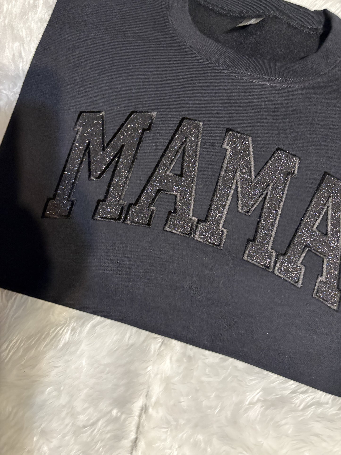 Black glitter vinyl Mama embroidered Sweatshirt