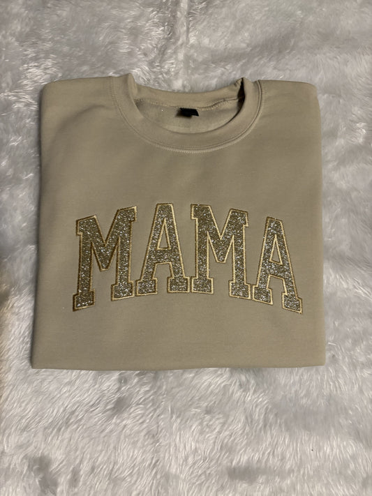 Glitter vinyl embroidered Mama sweatshirt