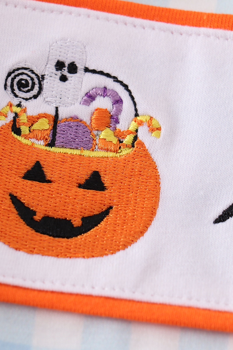 Blue plaid halloween embroidery boy romper