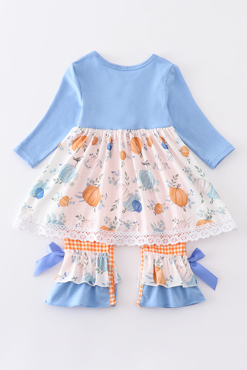 Blue pumpkin baby girl romper