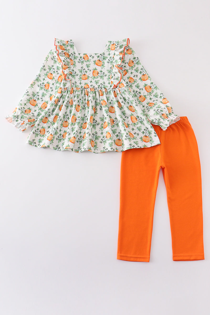 Pumpkin floral girl ruffle set