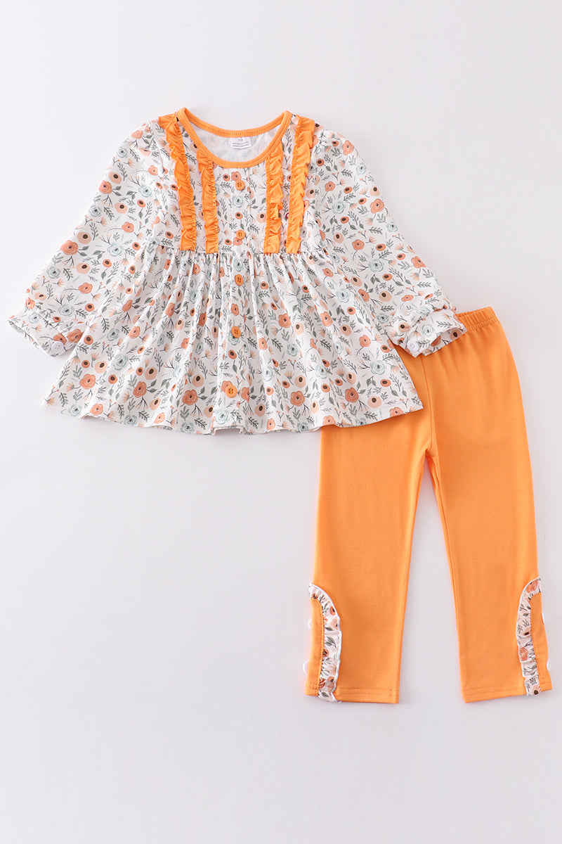 Coral floral print girl set