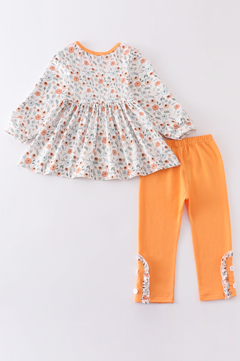 Coral floral print girl set