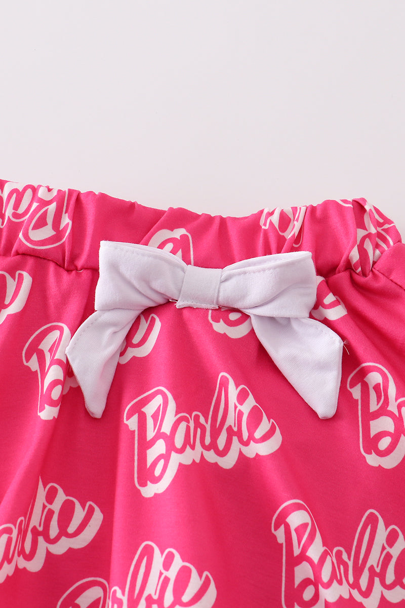 Pink barbie embroidery print girl set