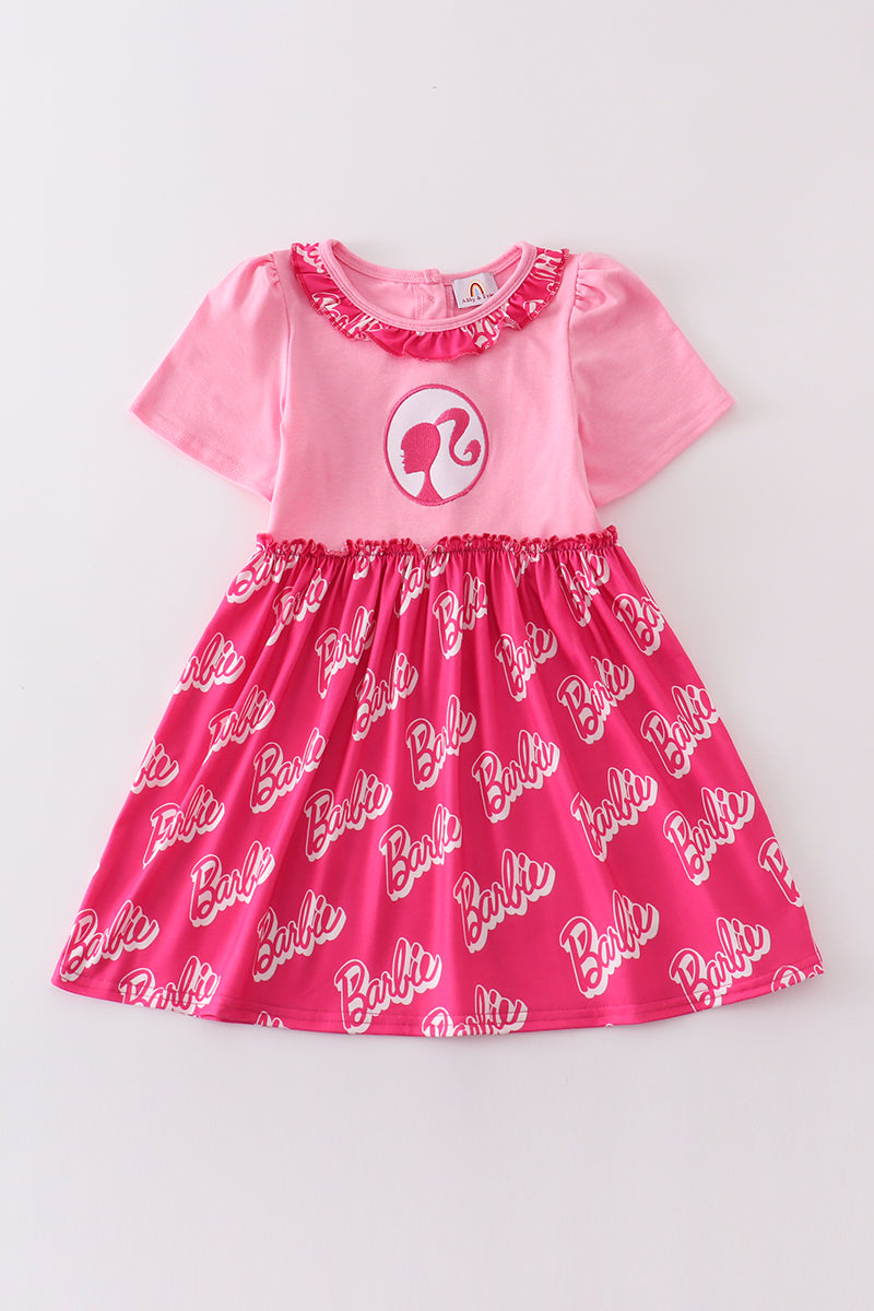 Pink barbie embroidery print dress