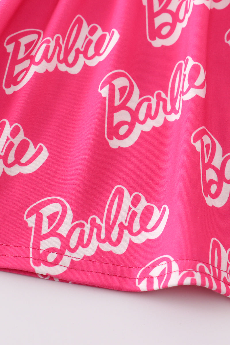 Pink barbie embroidery print dress