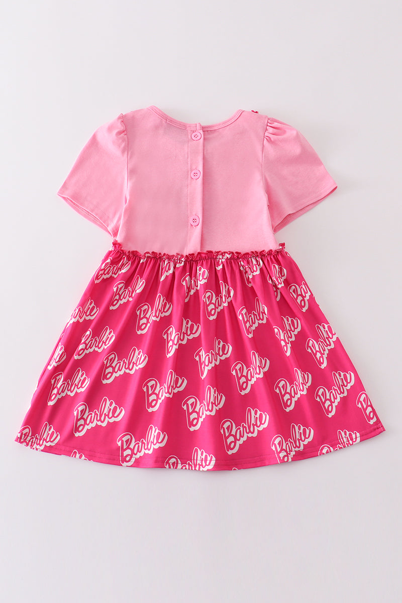 Pink barbie embroidery print dress