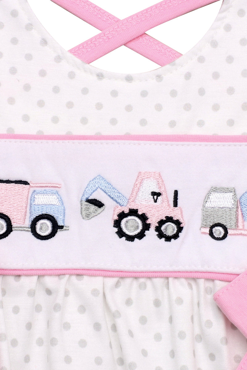 Pink vehicle embroidery baby girl bubble