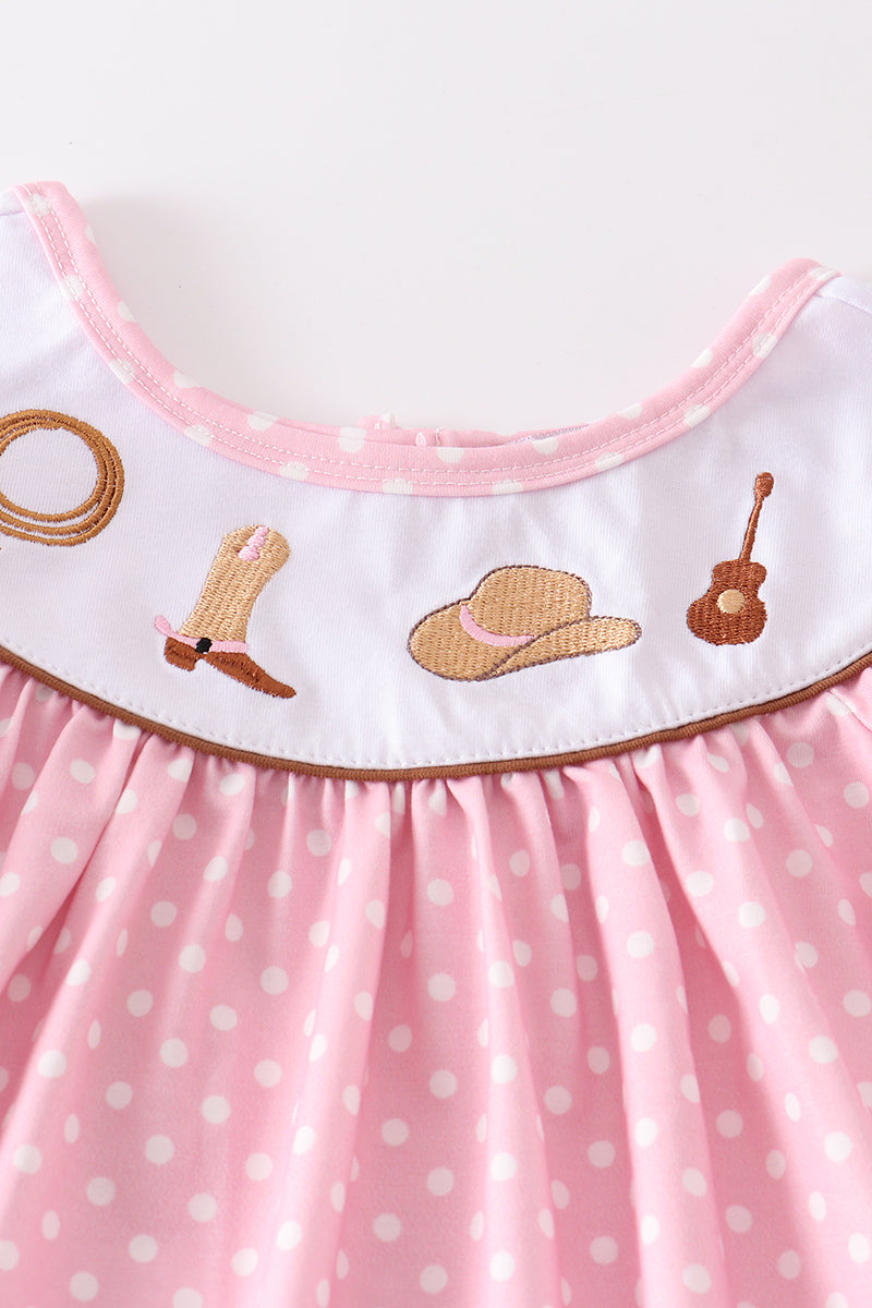 Pink west cowboy embroidery girl set