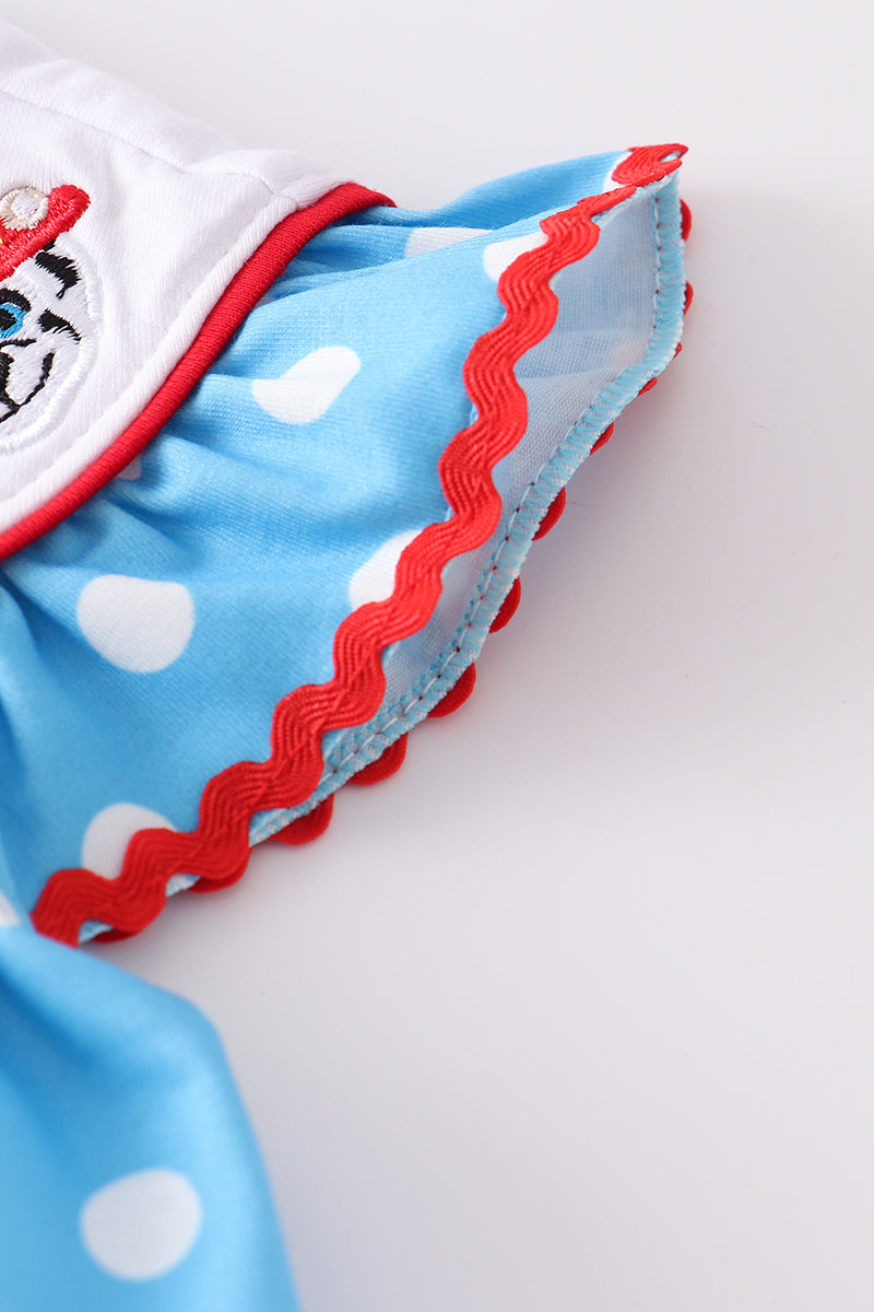 Blue Character embroidery dot baby set