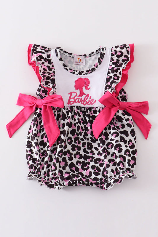 Leopard barbie applique ruffle girl bubble