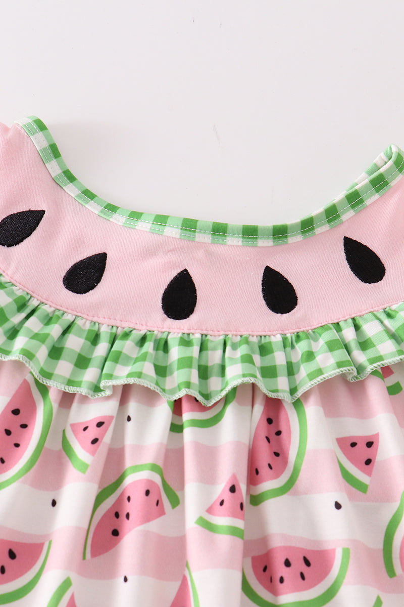 Watermelon embroidery girl shorts set