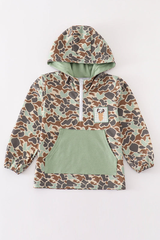 Camouflage antler embroidery boy hoodie