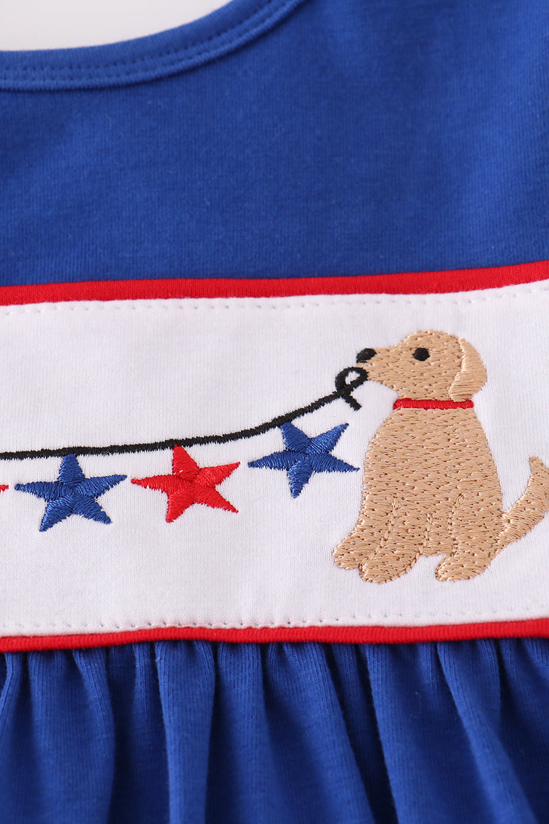 Blue puppy star embroidery ruffle shorts set