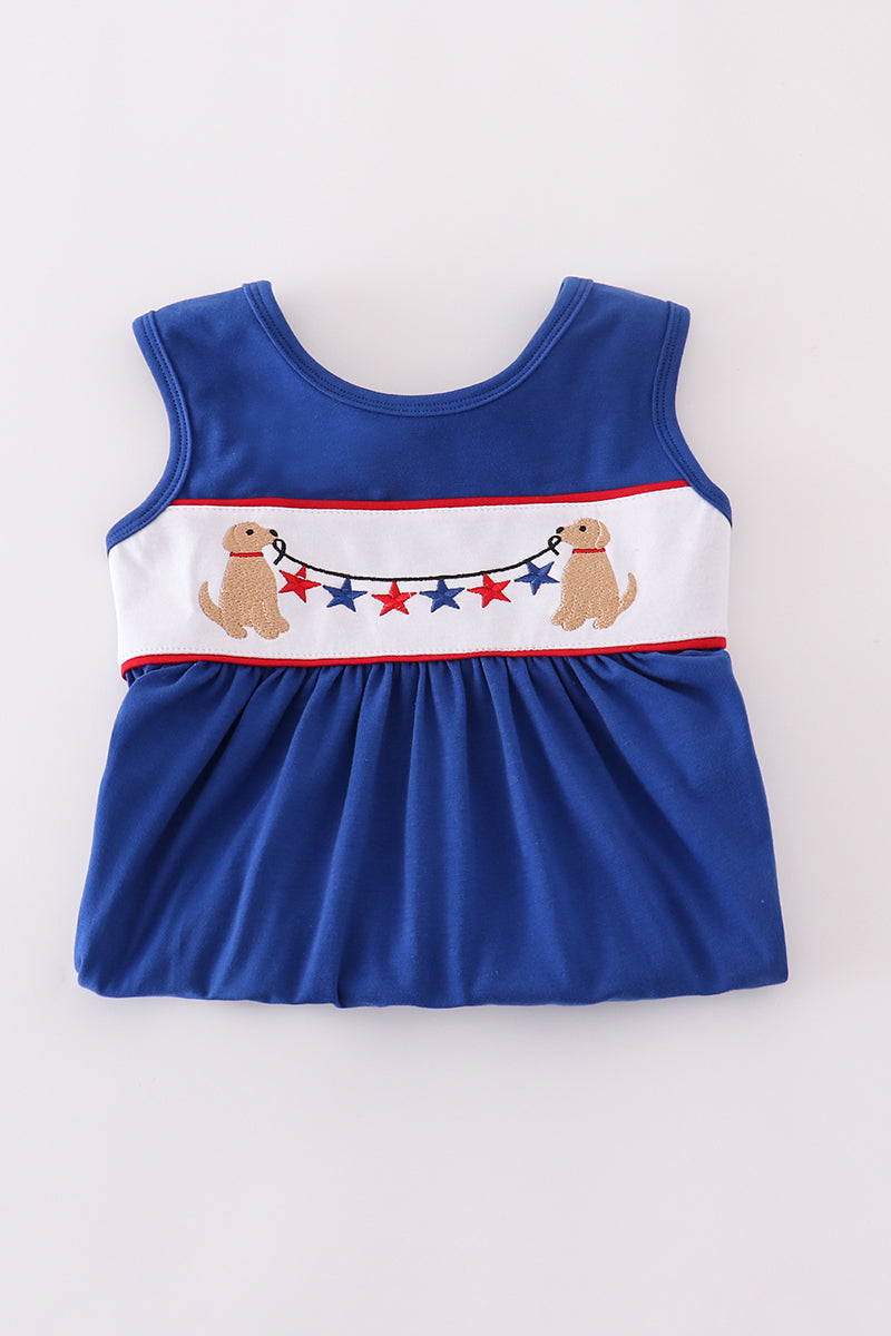 Blue puppy star embroidery ruffle shorts set