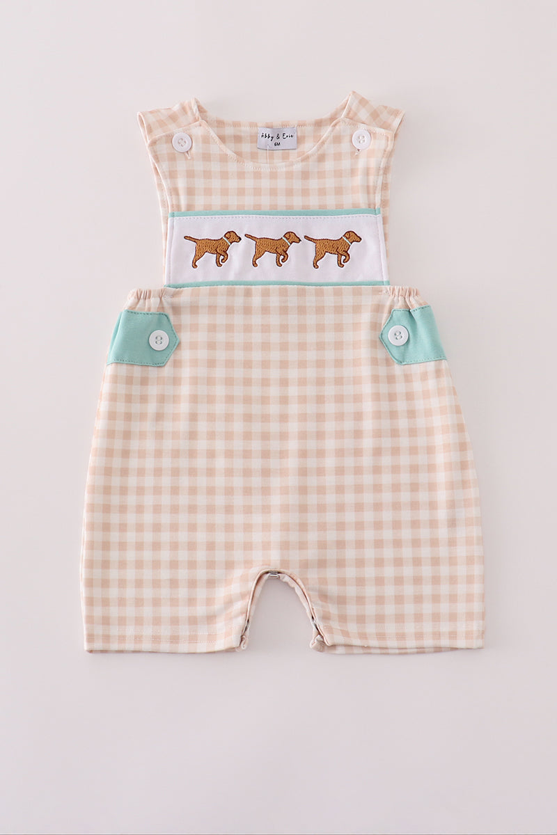 Mint hunting puppy embroidery gingham jonjon