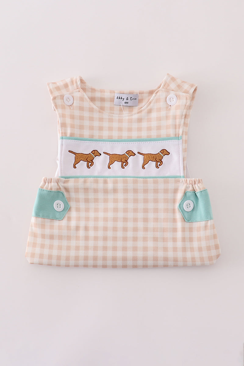 Mint hunting puppy embroidery gingham jonjon