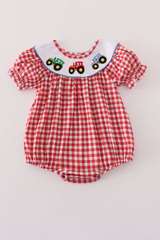 Red tractor embroidery gingham bubble