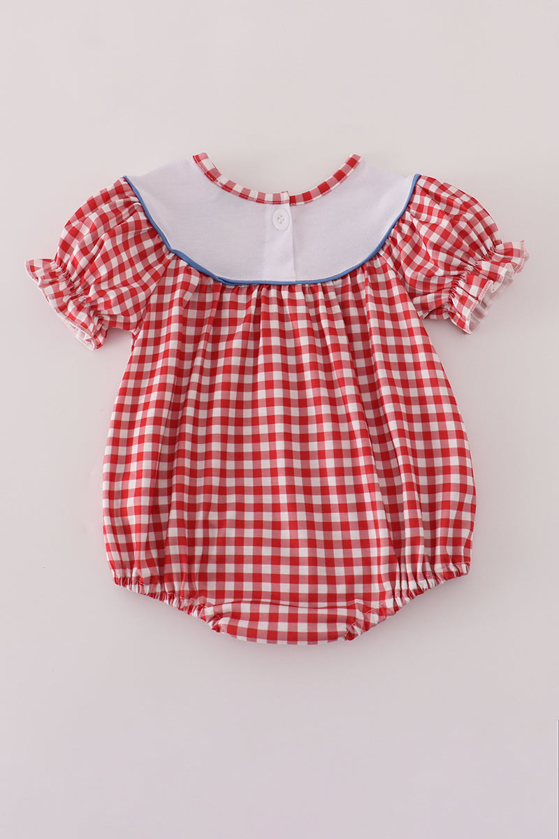 Red tractor embroidery gingham bubble