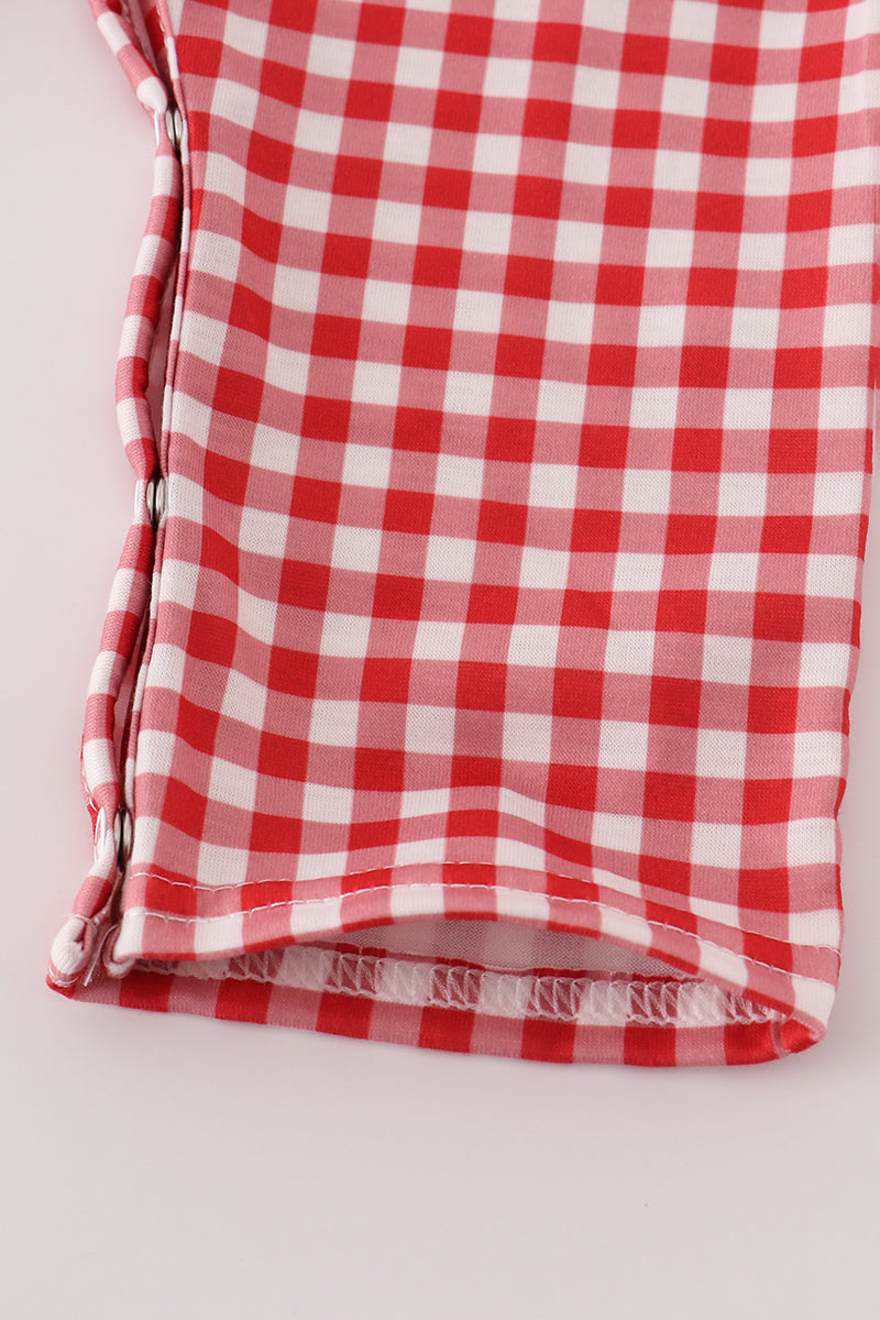 Red tractor embroidery gingham jonjon