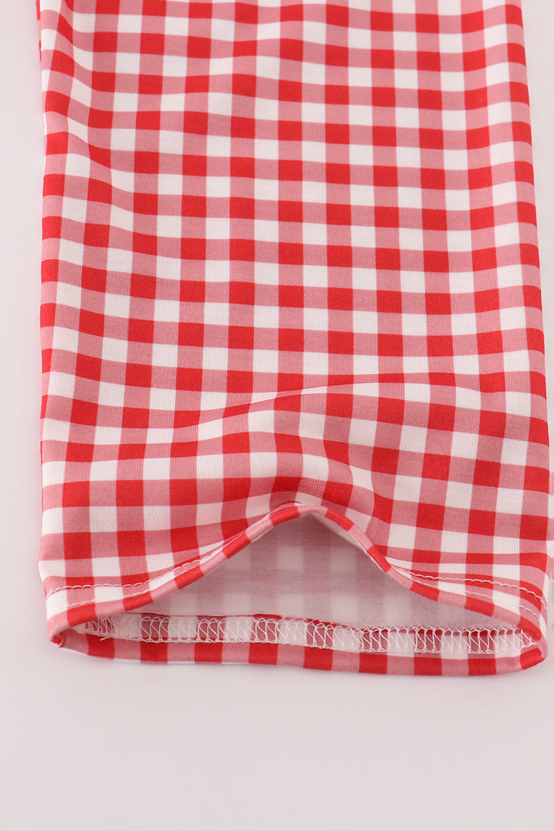 Blue tractor embroidery gingham pants set