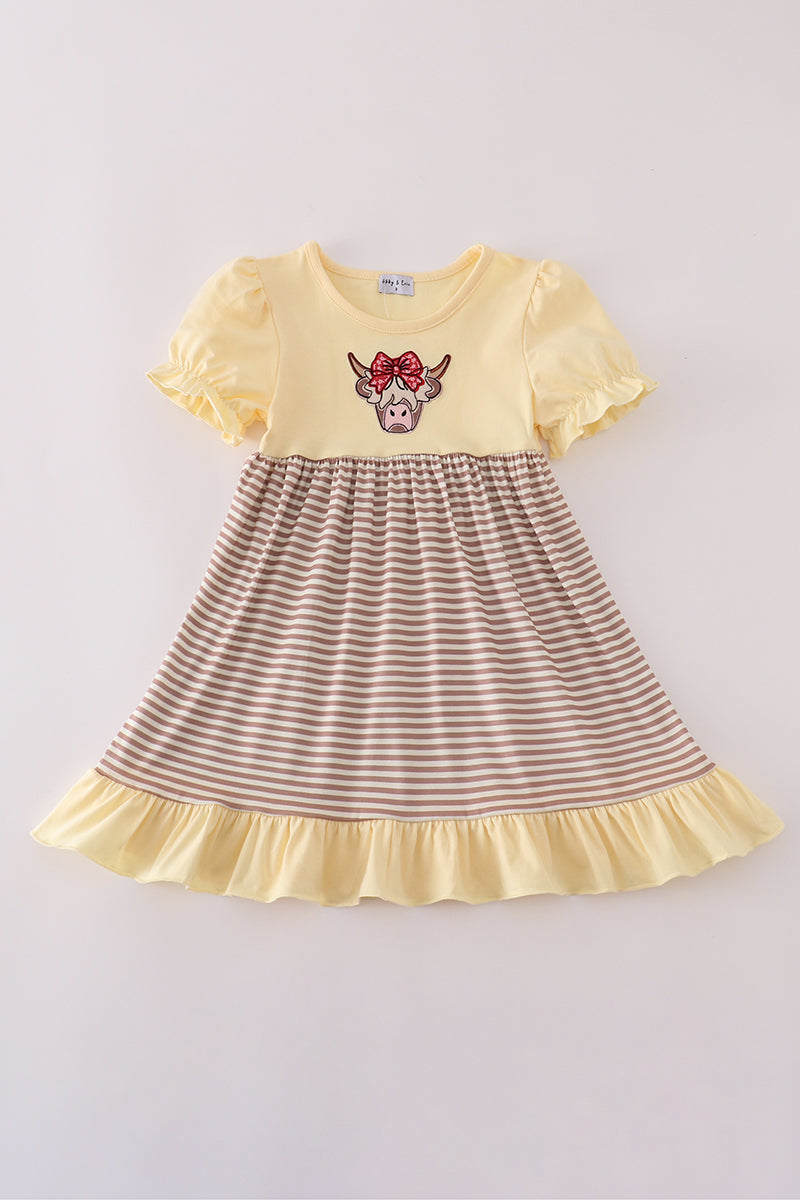 Highland cow applique ruffle dress
