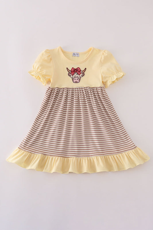 Highland cow applique ruffle dress